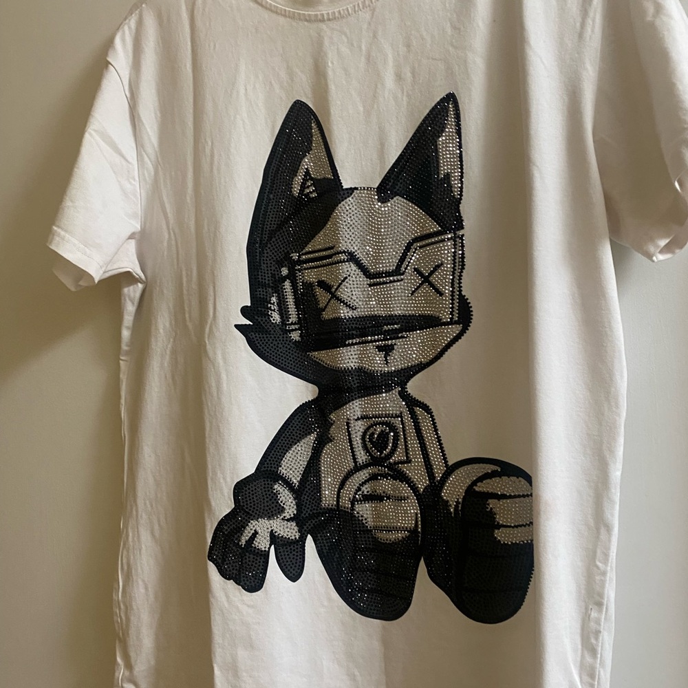 White Graphic Short Sleeve Tee with Black Design